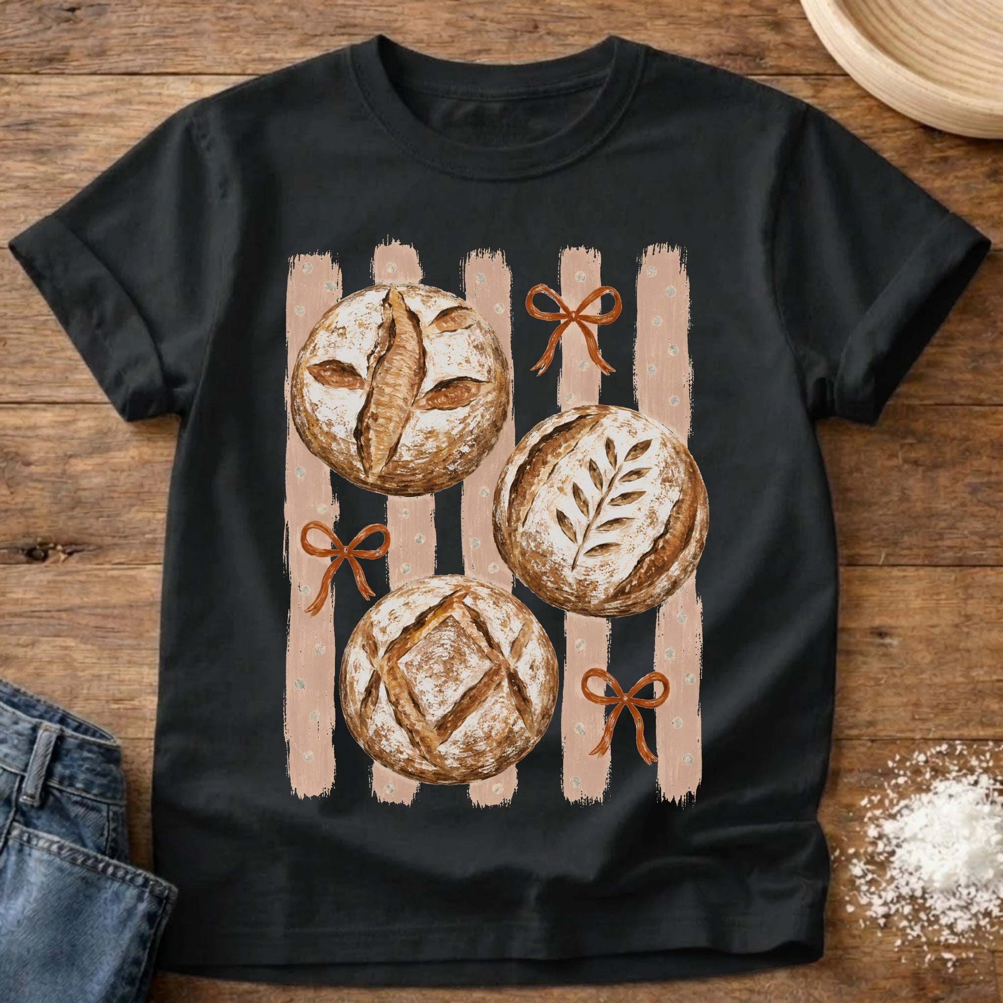 Knead More Fun Trio of Sourdough Boules t-shirt in Black