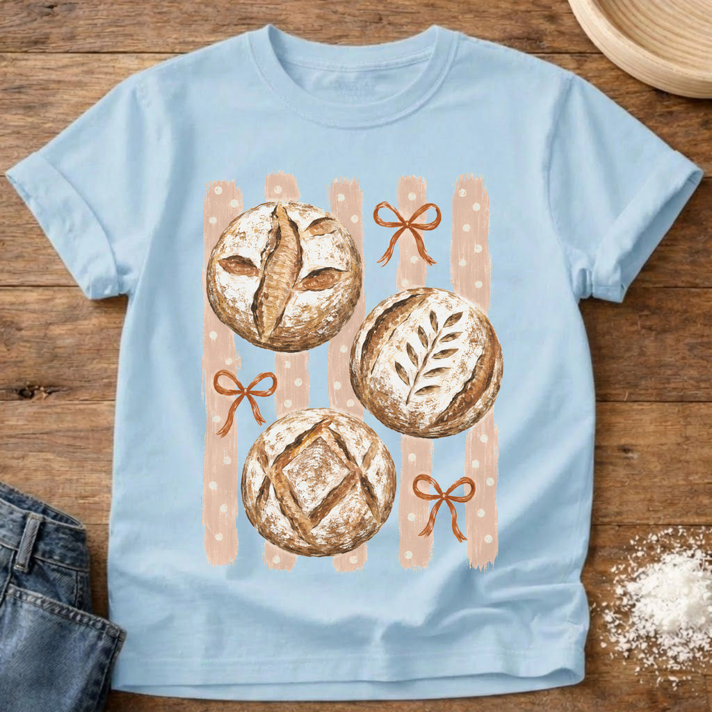 Knead More Fun Trio of Sourdough Boules t-shirt in Chambray
