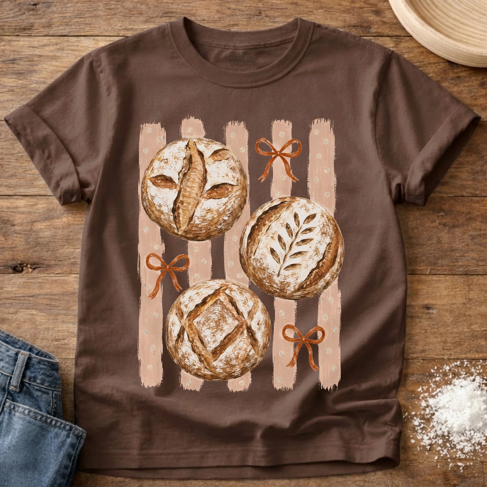 Knead More Fun Trio of Sourdough Boules t-shirt in Espresso
