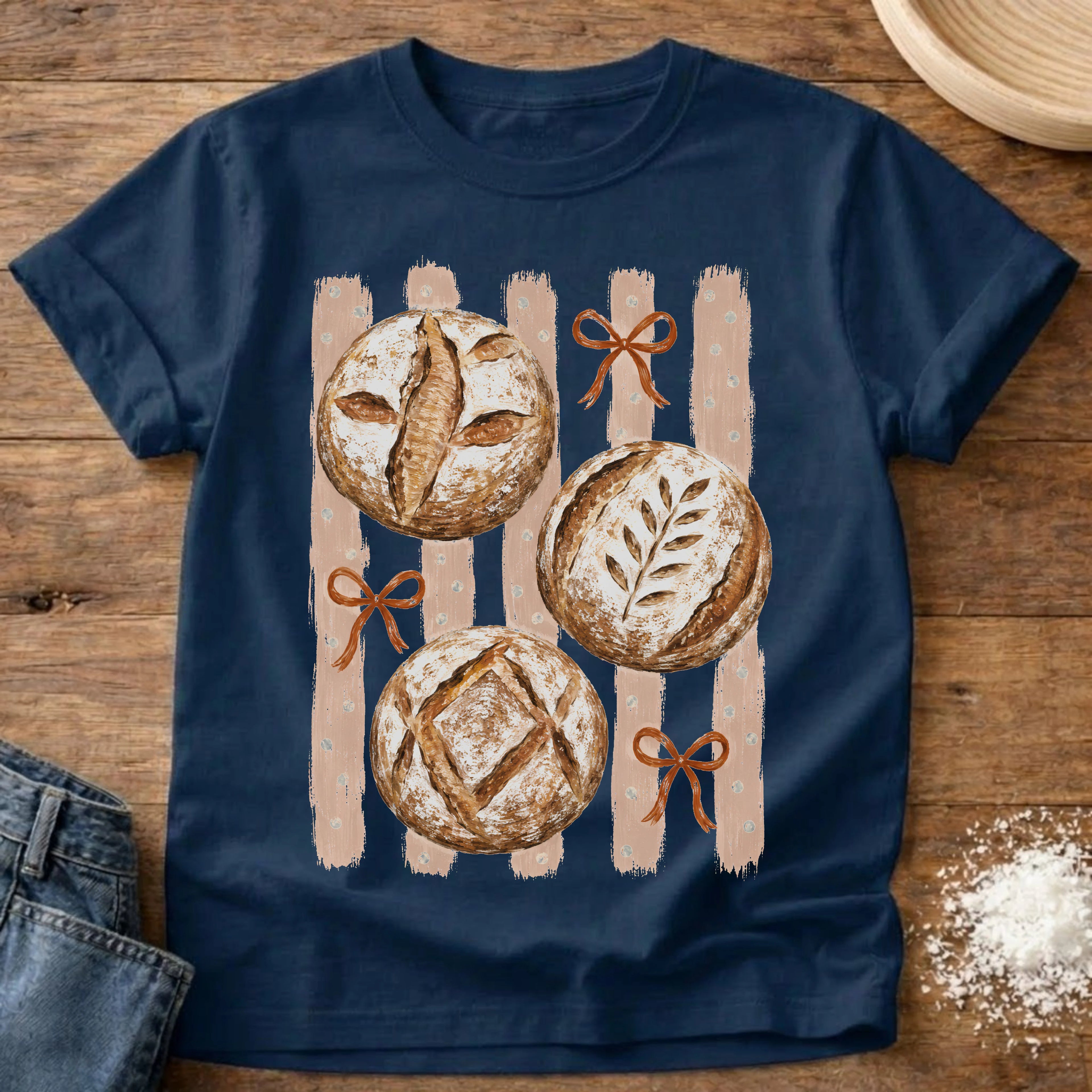 Knead More Fun Trio of Sourdough Boules t-shirt in Navy