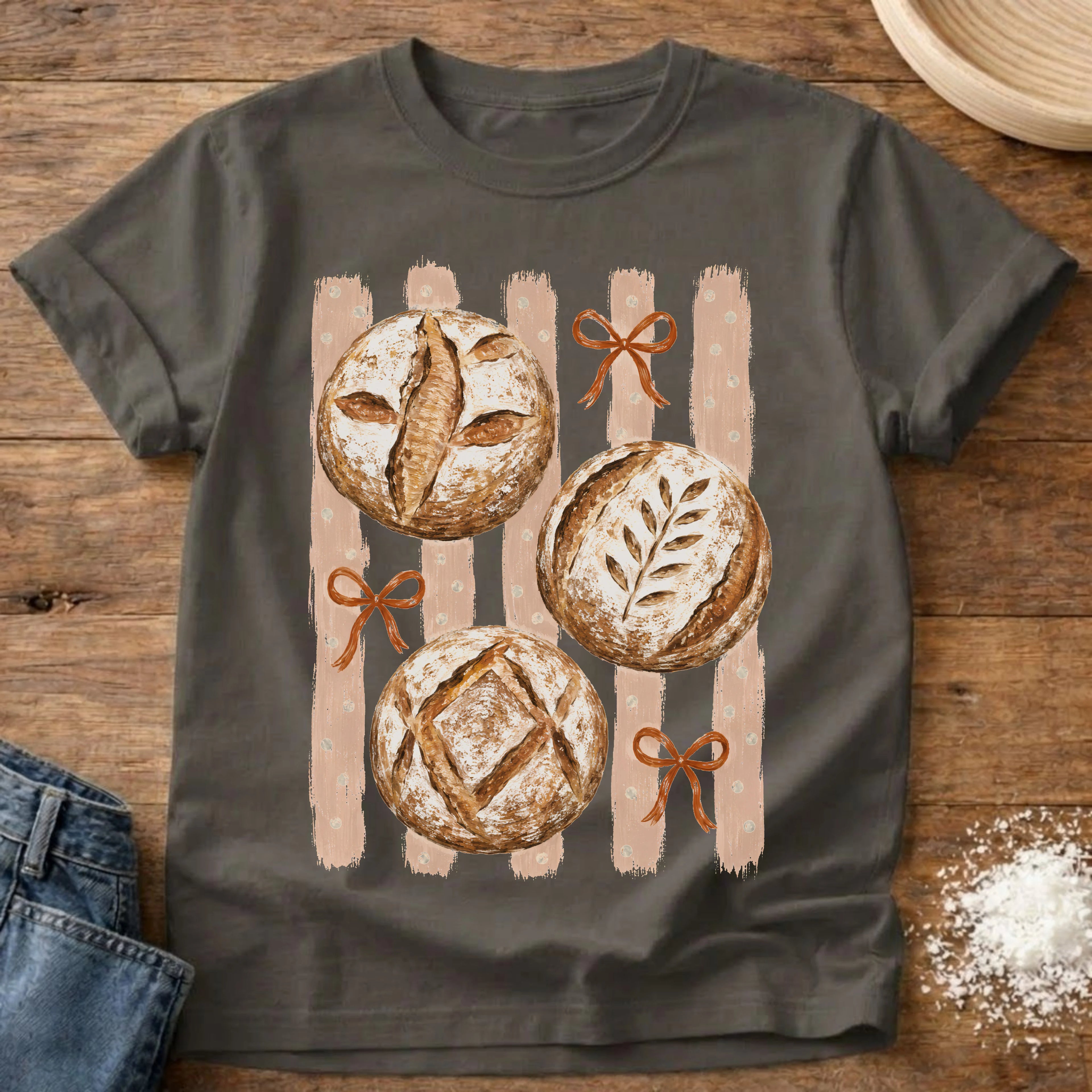 Knead More Fun Trio of Sourdough Boules t-shirt in Pepper