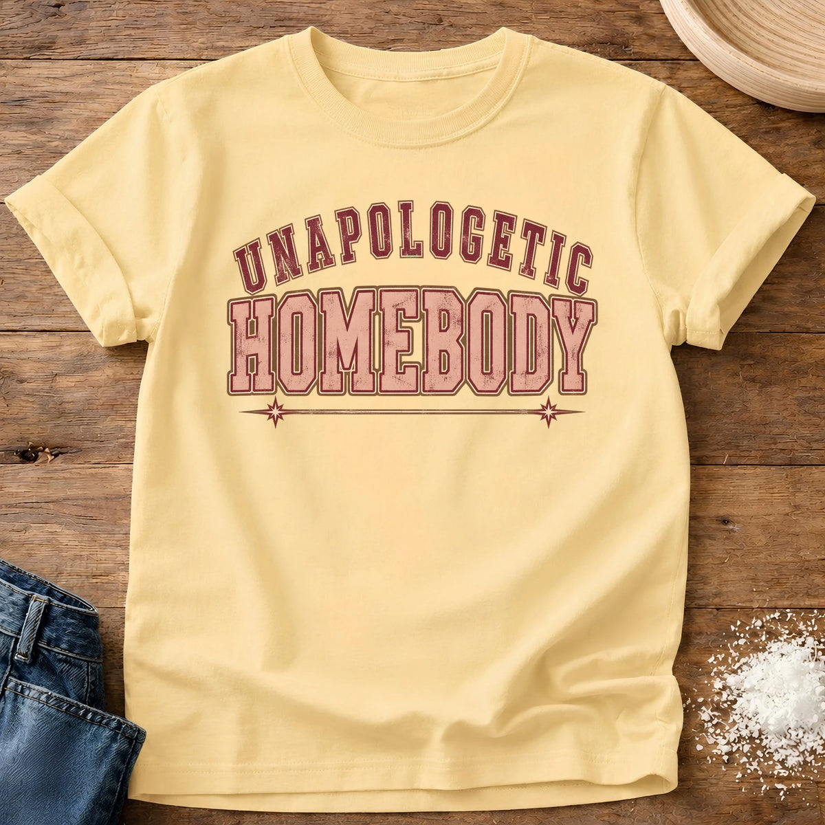 Knead More Fun Unapologetic Homebody grannycore t-shirt in Butter