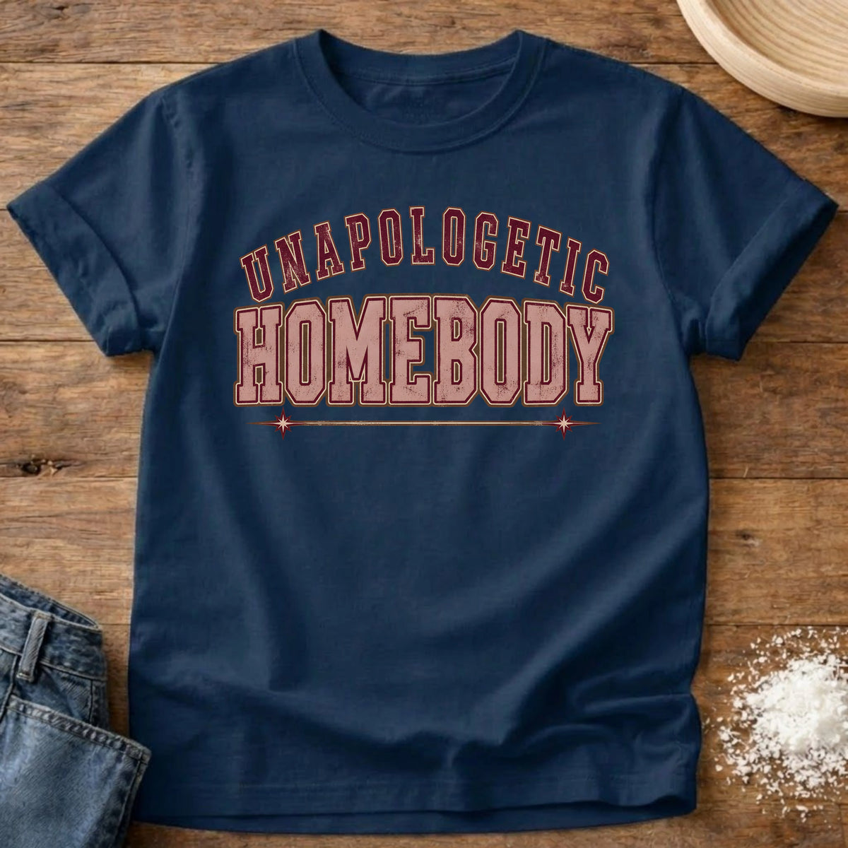 Knead More Fun Unapologetic Homebody grannycore t-shirt in Navy