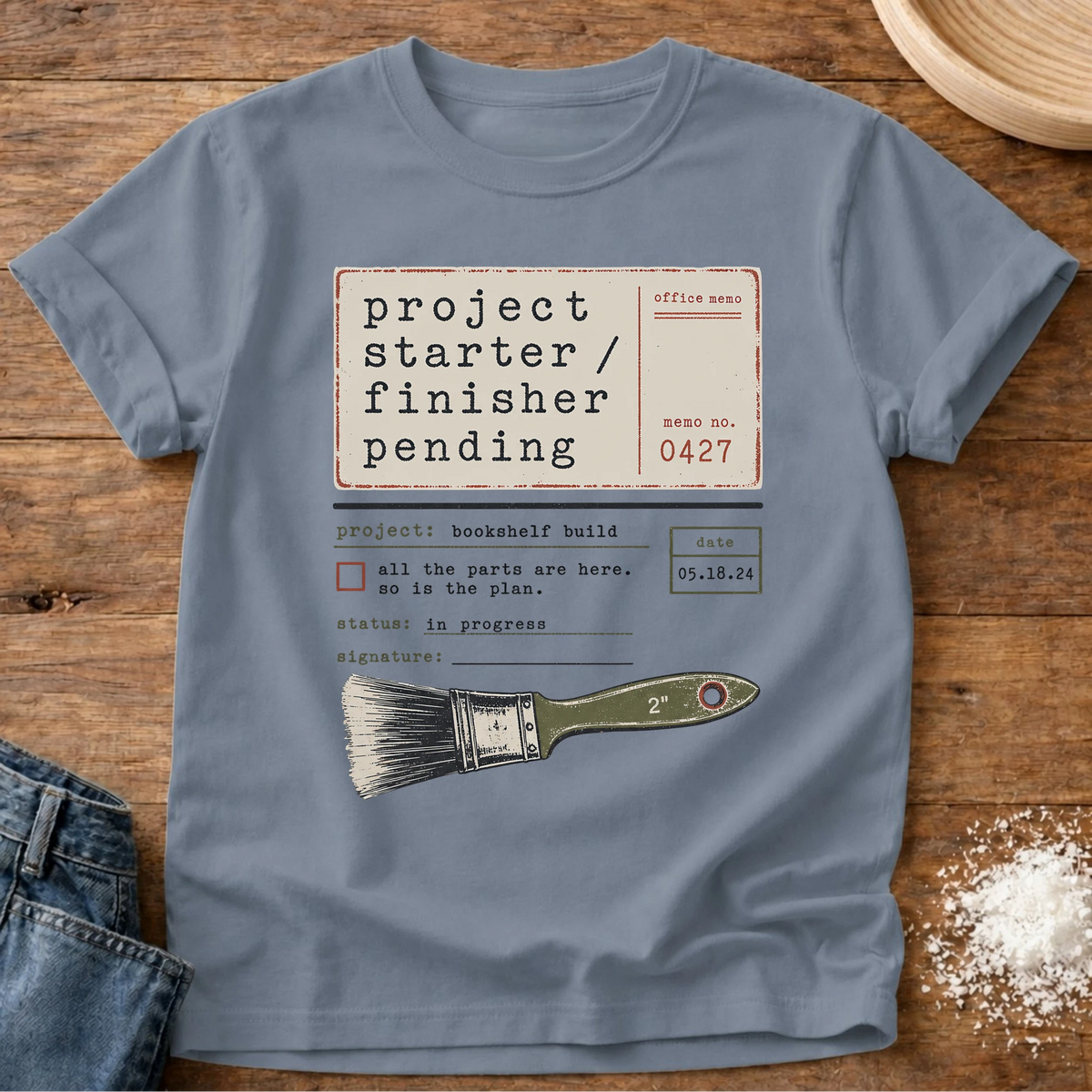 Knead More Fun unfinished projects crafter t-shirt in Blue Jean