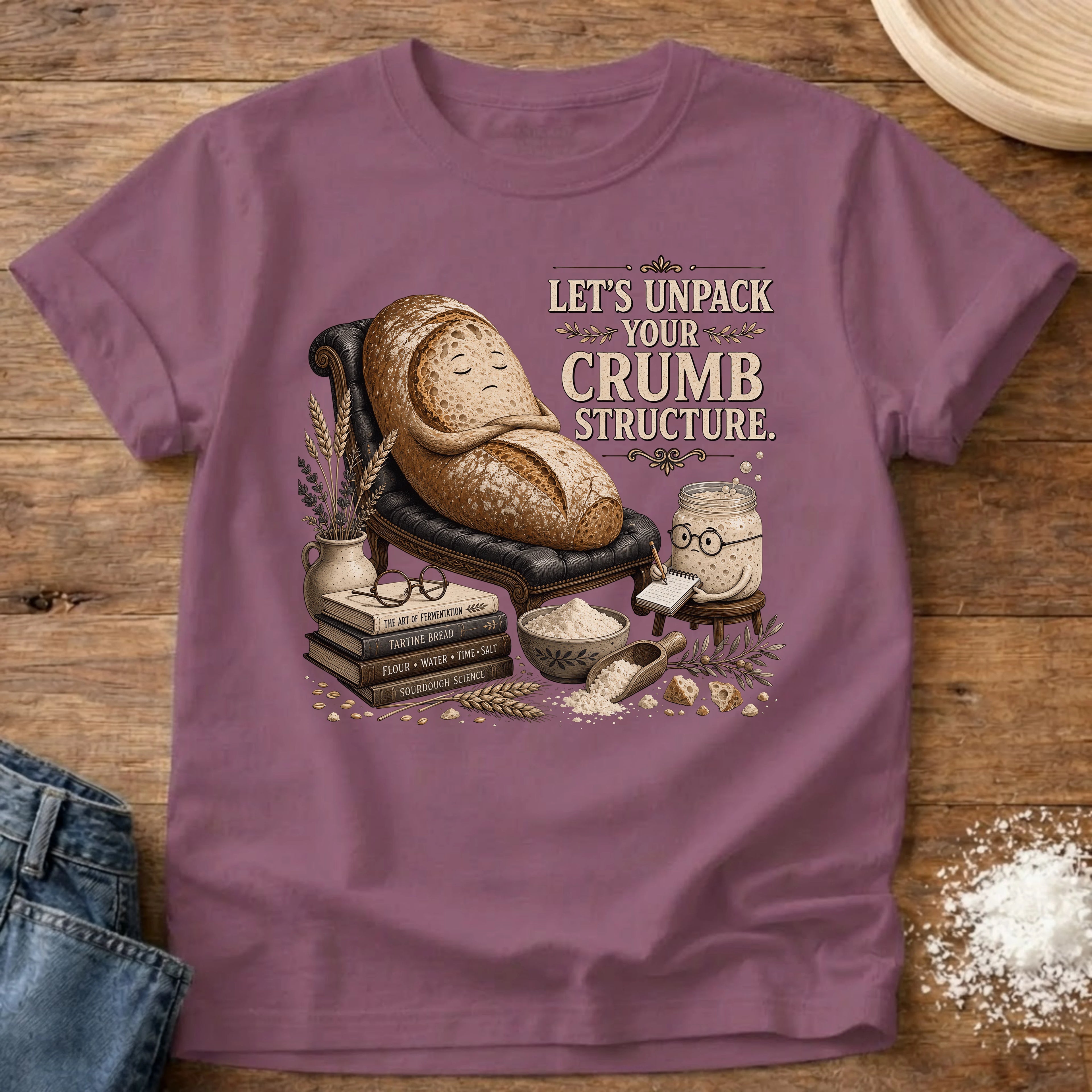 Knead More Fun Unpack Crumb Structure sourdough t-shirt in Berry