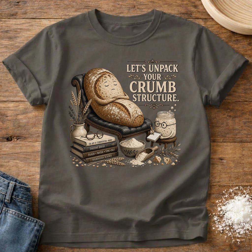 Knead More Fun Unpack Crumb Structure sourdough t-shirt in Pepper