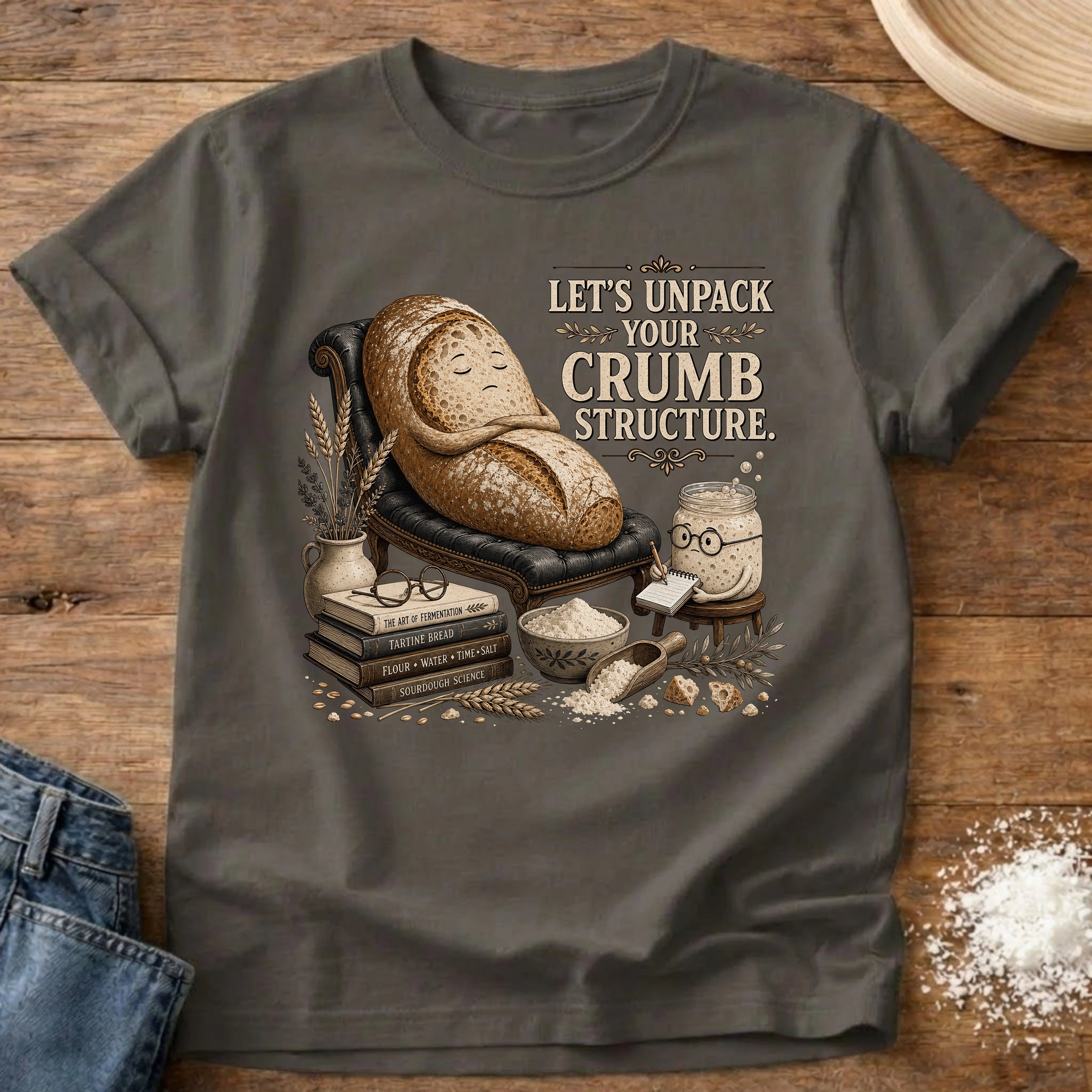 Knead More Fun Unpack Crumb Structure sourdough t-shirt in Pepper