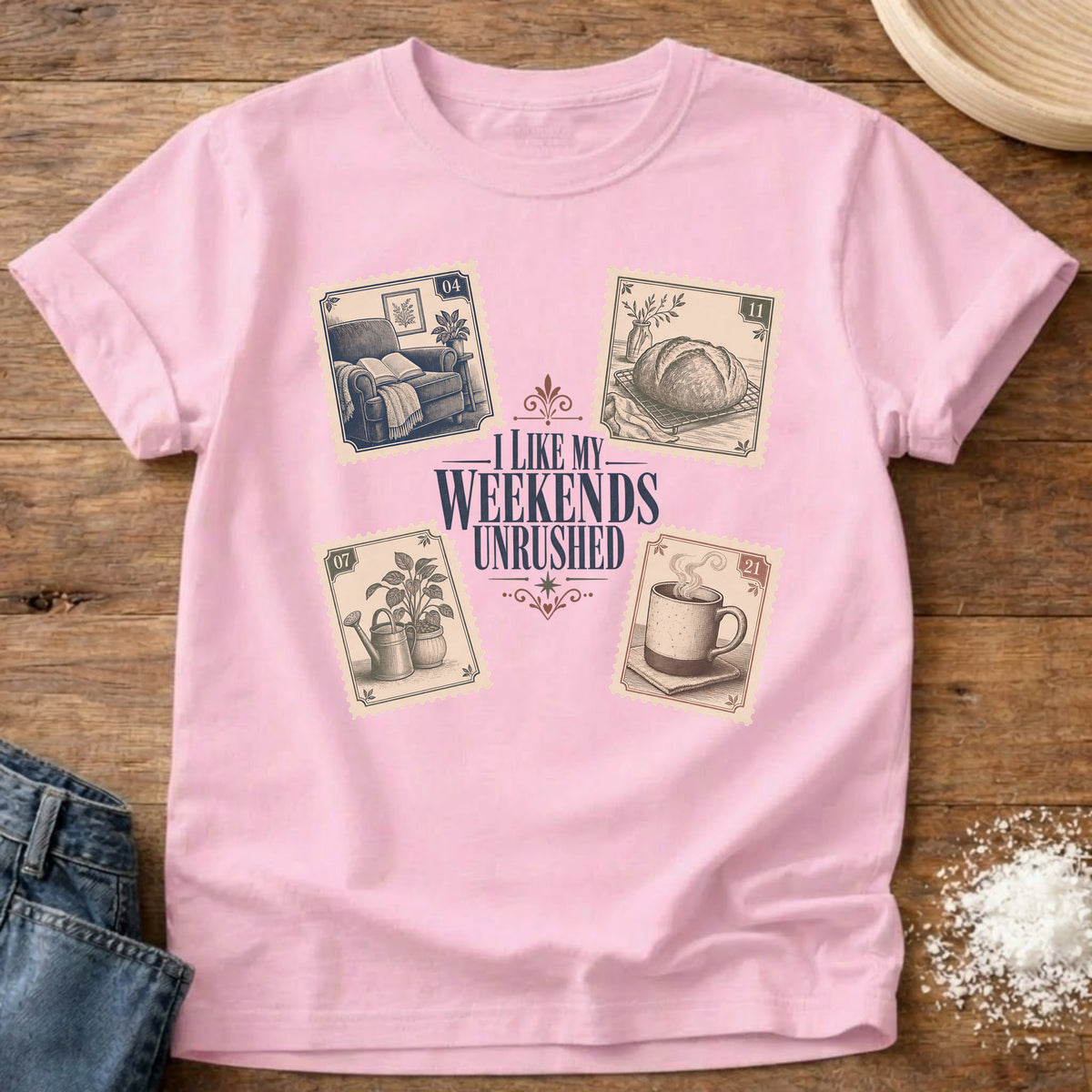 Knead More Fun Unrushed Weekends homebody t-shirt in Blossom