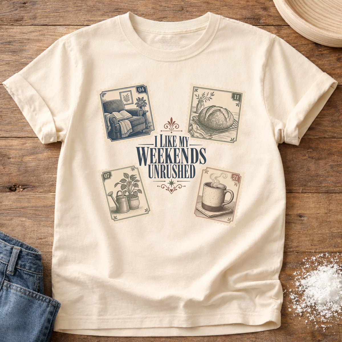 Knead More Fun Unrushed Weekends homebody t-shirt in Ivory