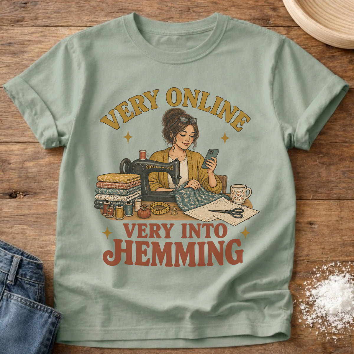 Knead More Fun Very Into Hemming sewing t-shirt in Bay