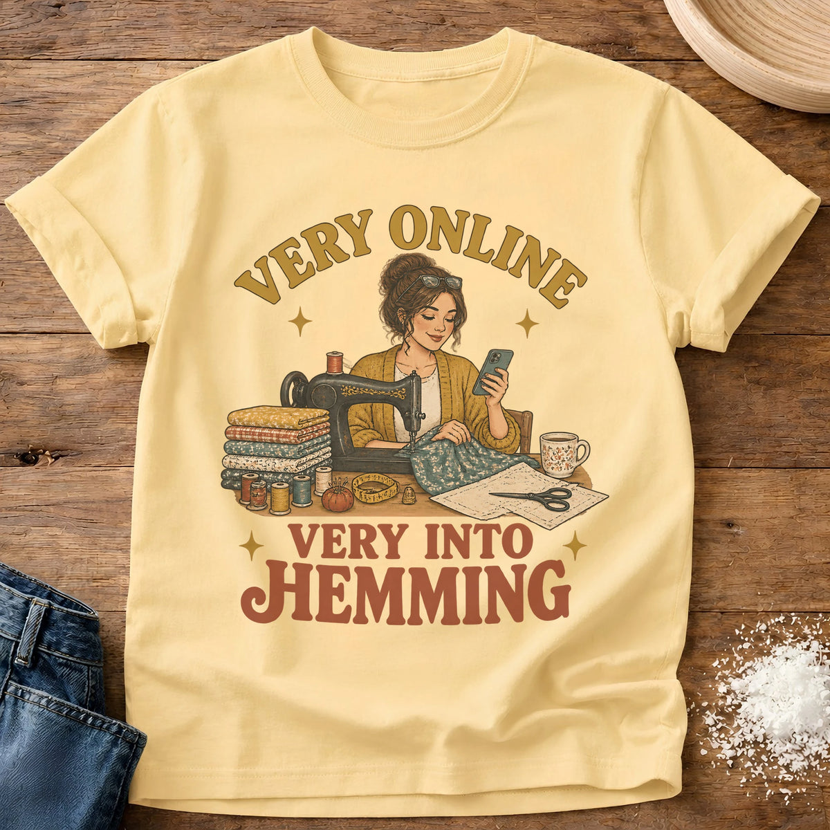 Knead More Fun Very Into Hemming sewing t-shirt in Butter