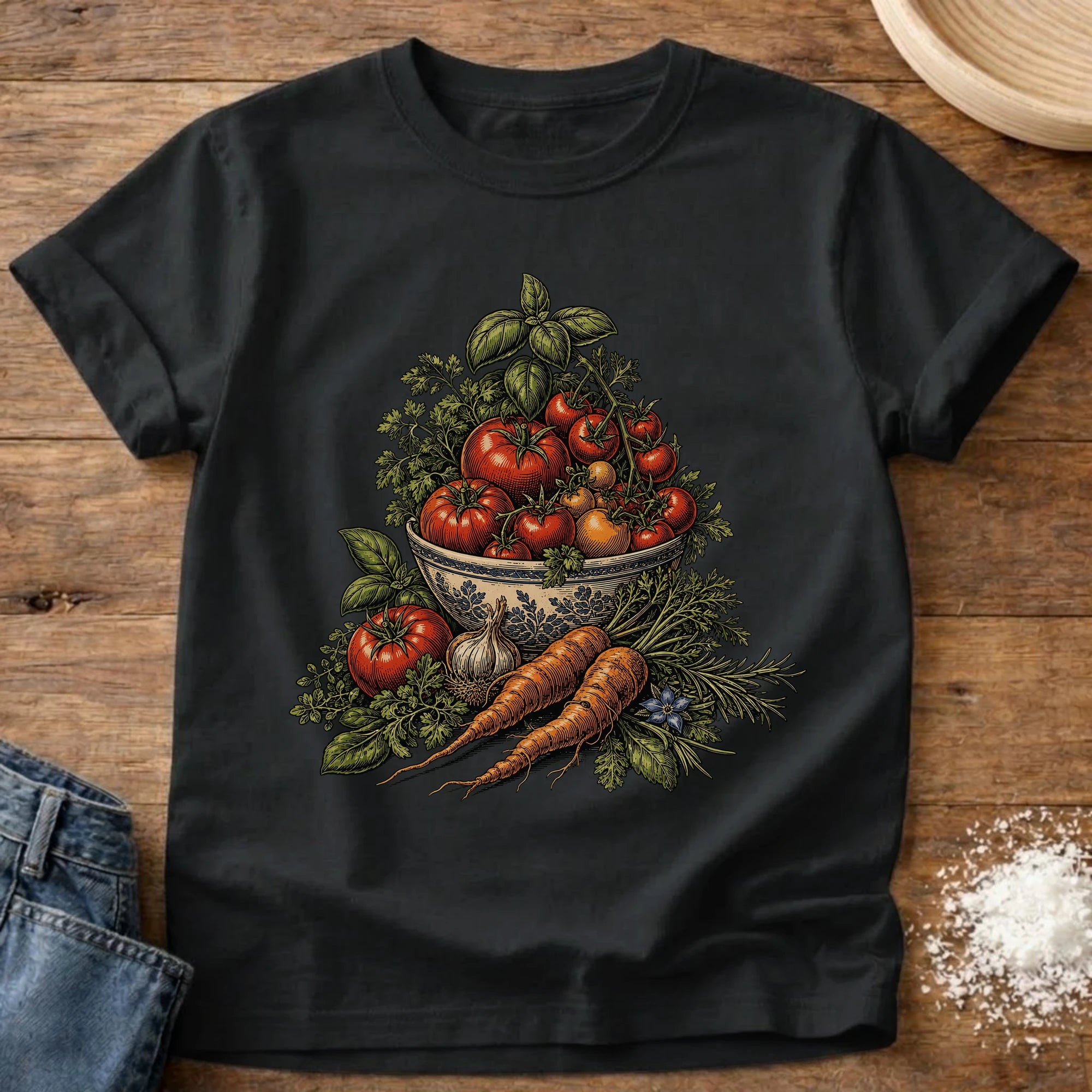 Knead More Fun vintage garden harvest t-shirt in Black