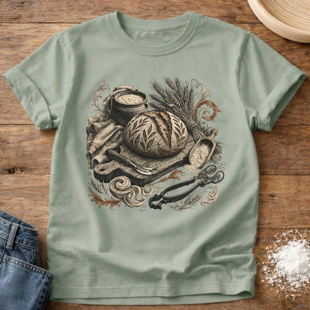 Knead More Fun Vintage Sourdough antique etching t-shirt in Bay