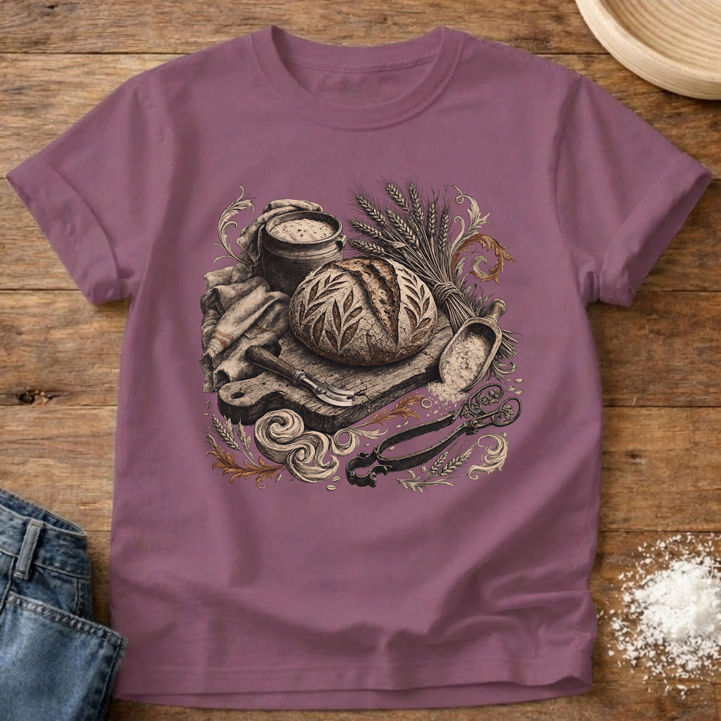Knead More Fun Vintage Sourdough antique etching t-shirt in Berry