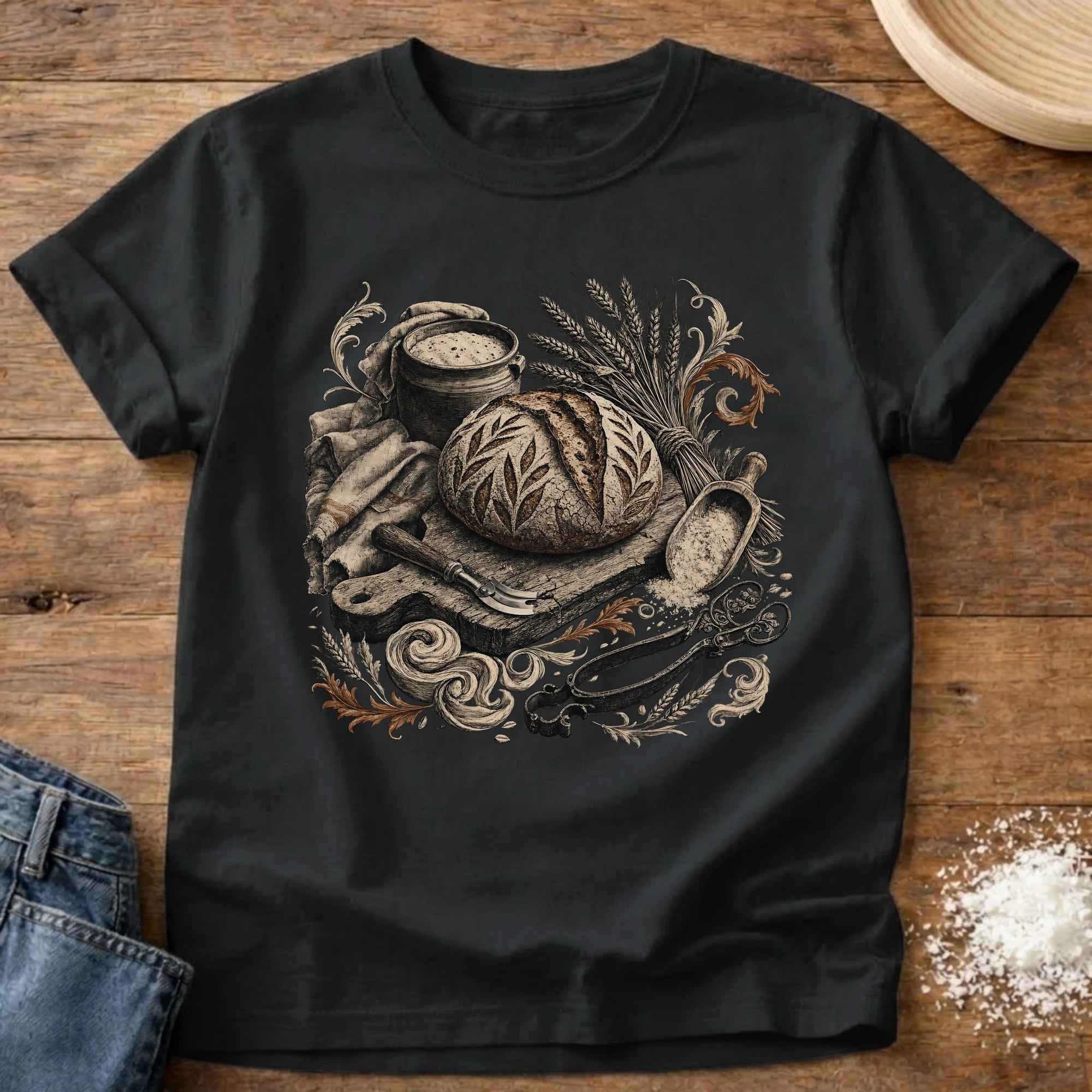 Knead More Fun Vintage Sourdough antique etching t-shirt in Black