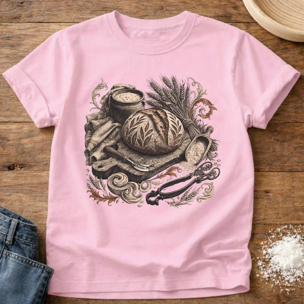 Knead More Fun Vintage Sourdough antique etching t-shirt in Blossom