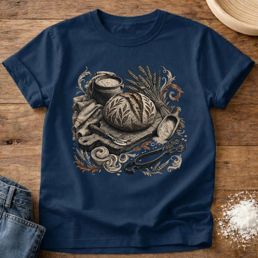 Knead More Fun Vintage Sourdough antique etching t-shirt in Navy