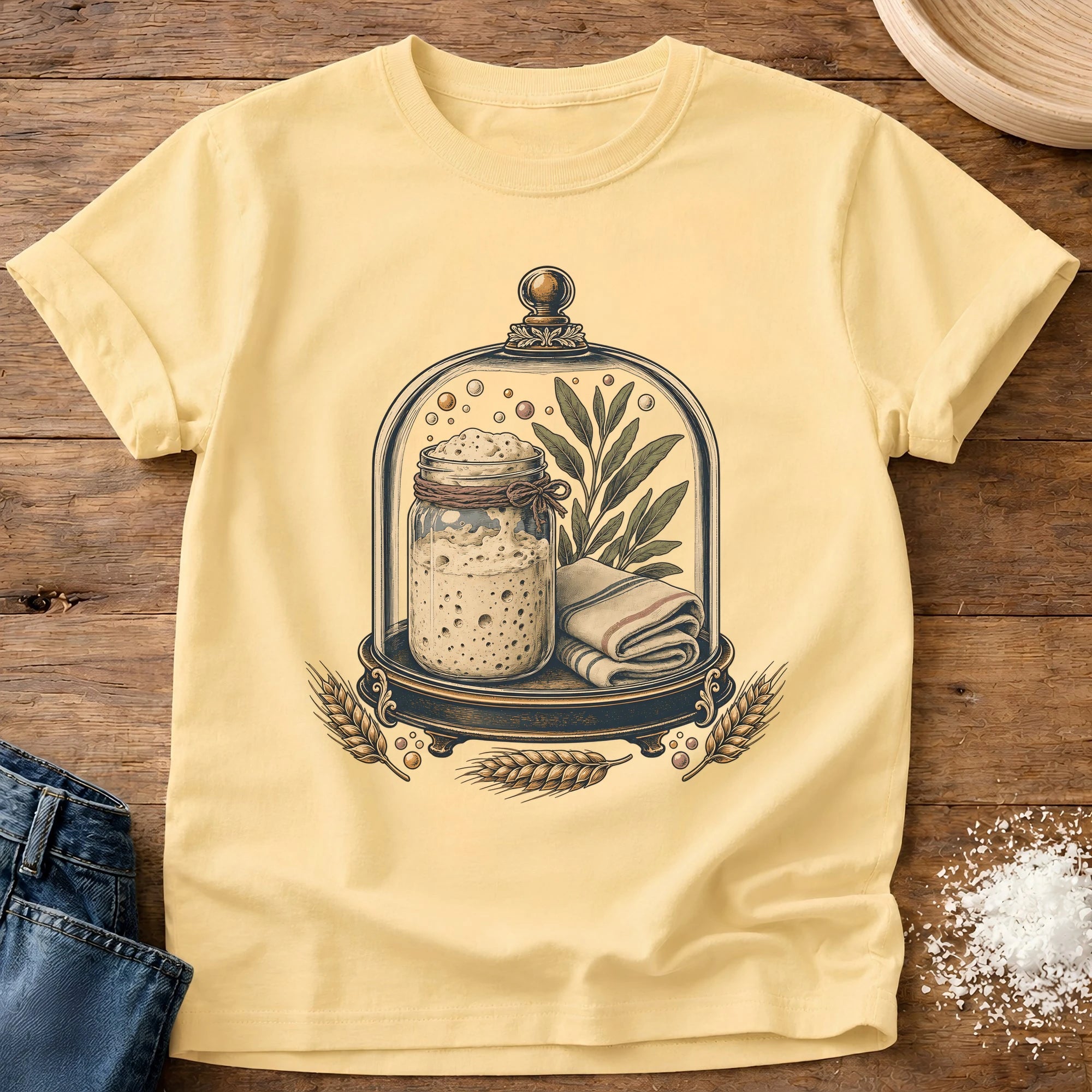 Knead More Fun vintage starter jar sourdough t-shirt in Butter