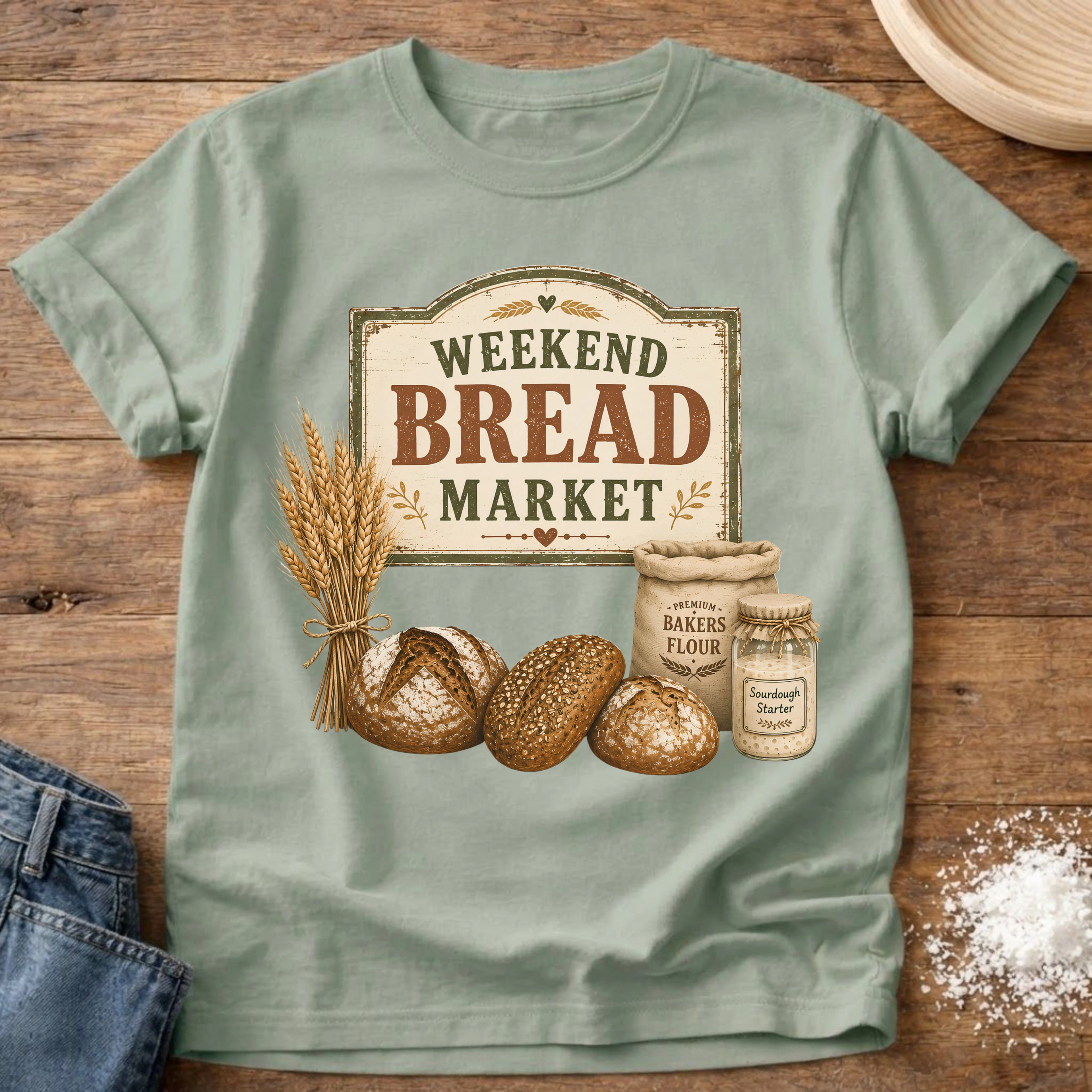 Knead More Fun Weekend Bread Market sourdough t-shirt in Bay