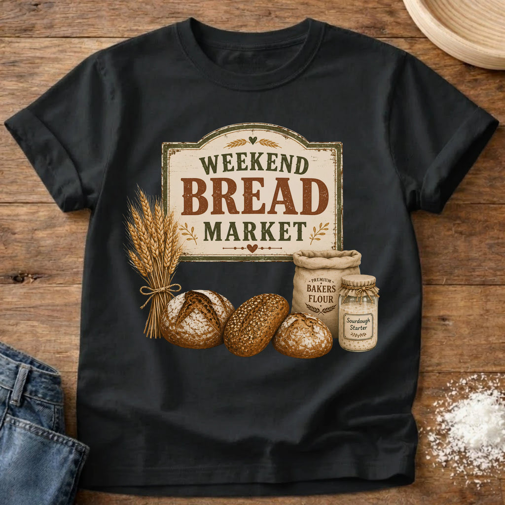 Knead More Fun Weekend Bread Market sourdough t-shirt in Black