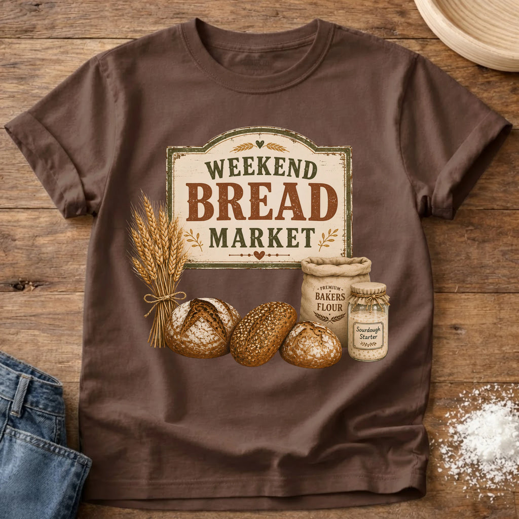 Knead More Fun Weekend Bread Market sourdough t-shirt in Espresso