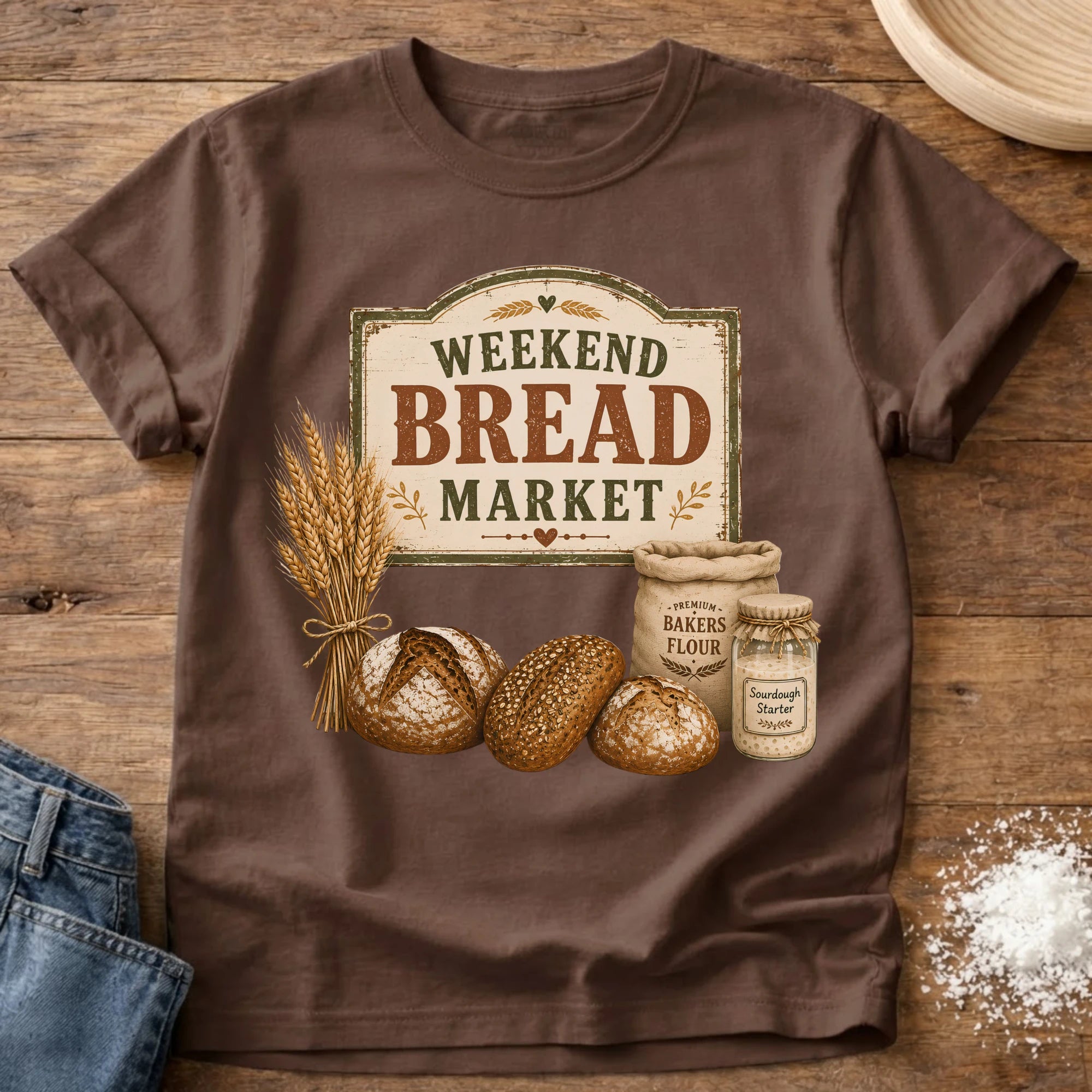 Knead More Fun Weekend Bread Market sourdough t-shirt in Espresso