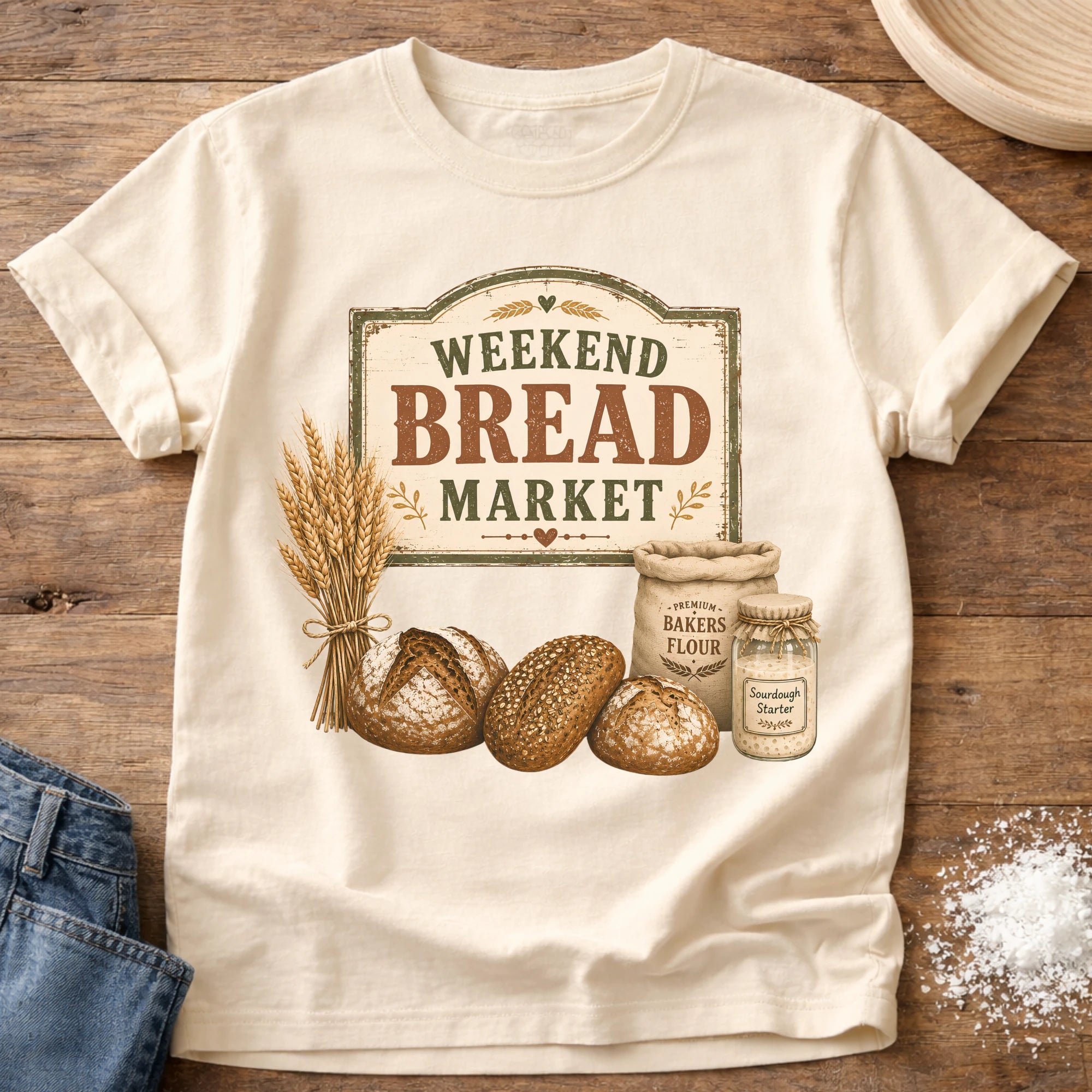 Knead More Fun Weekend Bread Market sourdough t-shirt in Ivory