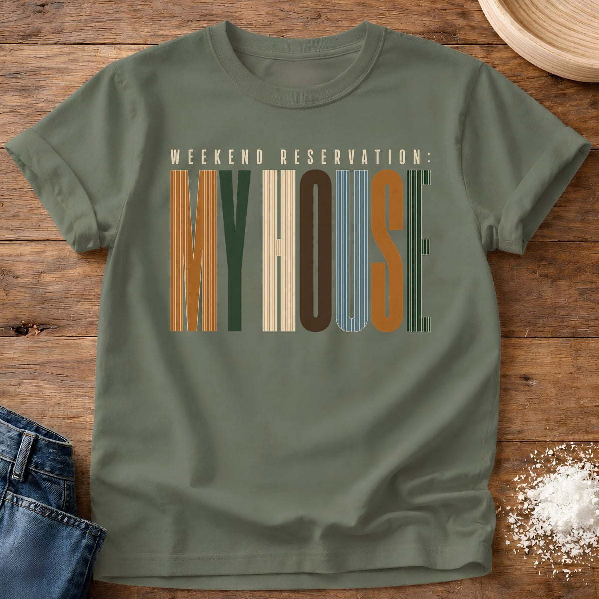 Knead More Fun weekend reservations homebody t-shirt in Moss