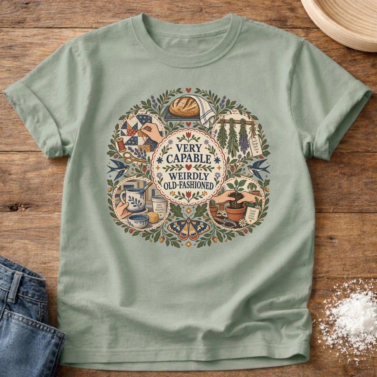 Knead More Fun Weirdly Old Fashioned graphic t-shirt in Bay