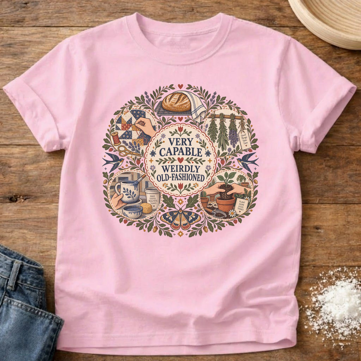 Knead More Fun Weirdly Old Fashioned graphic t-shirt in Blossom