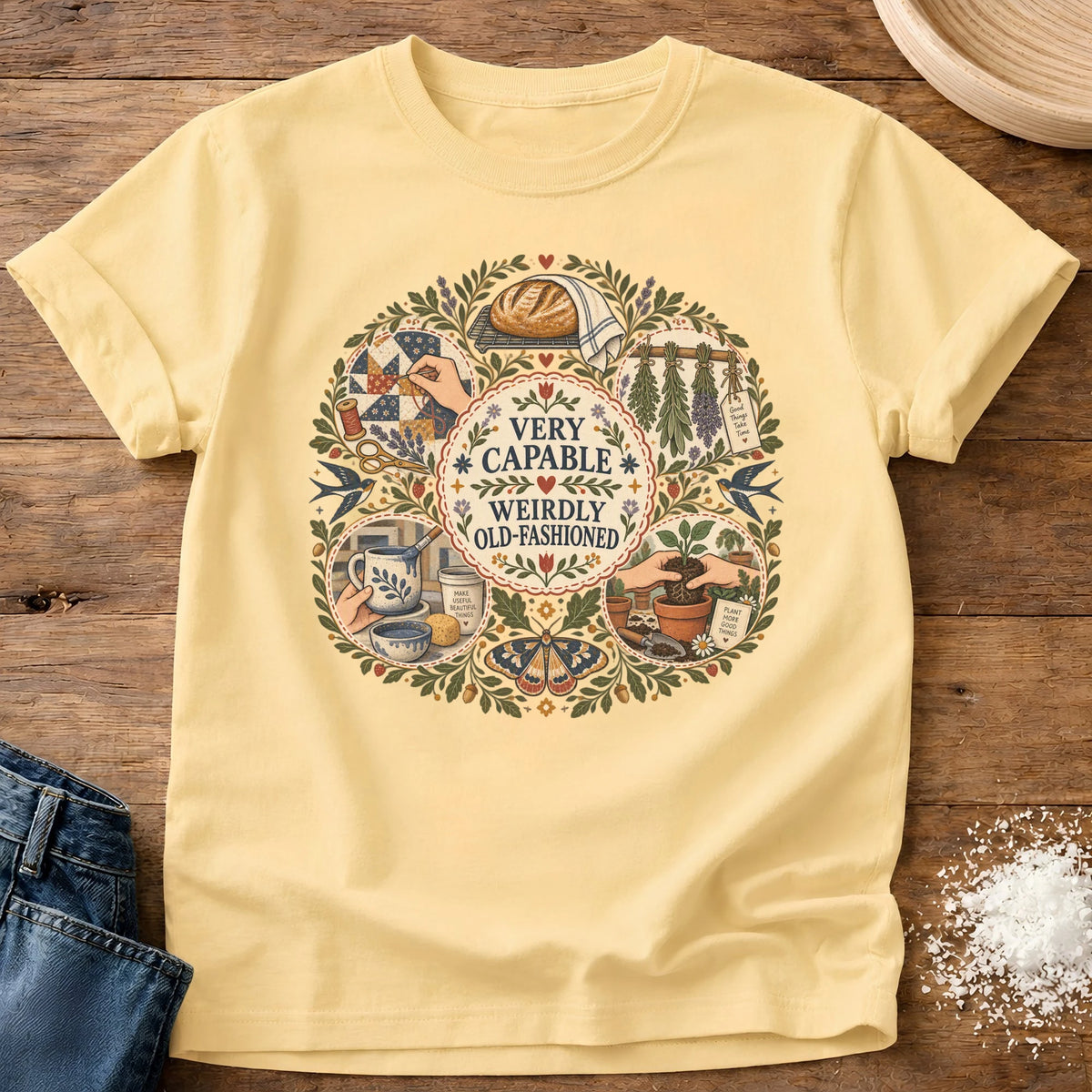 Knead More Fun Weirdly Old Fashioned graphic t-shirt in Butter
