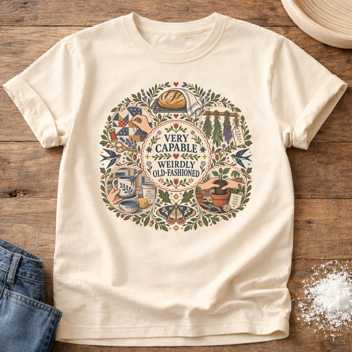 Knead More Fun Weirdly Old Fashioned graphic t-shirt in Ivory