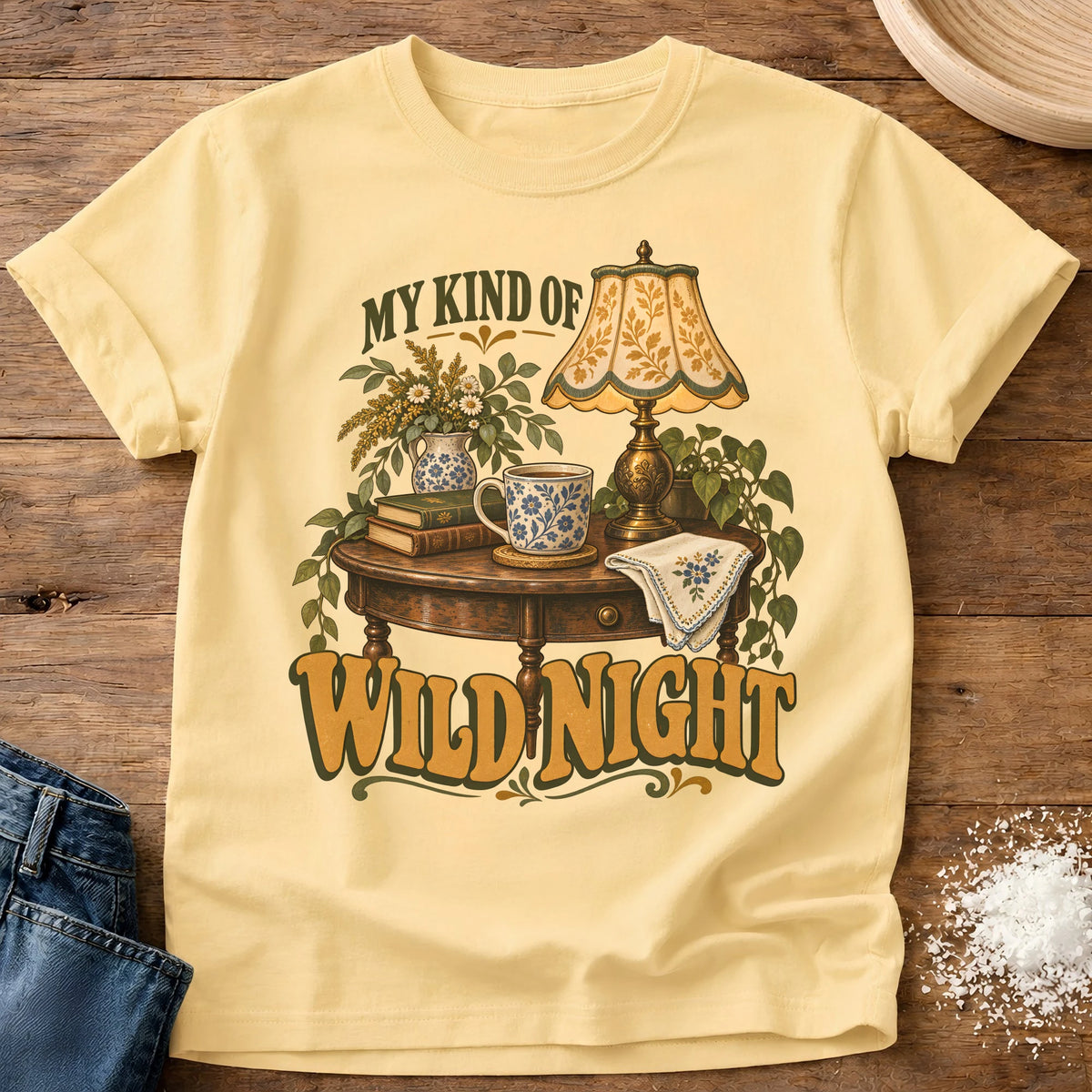 Knead More Fun Wild Night grannycore t-shirt in Butter