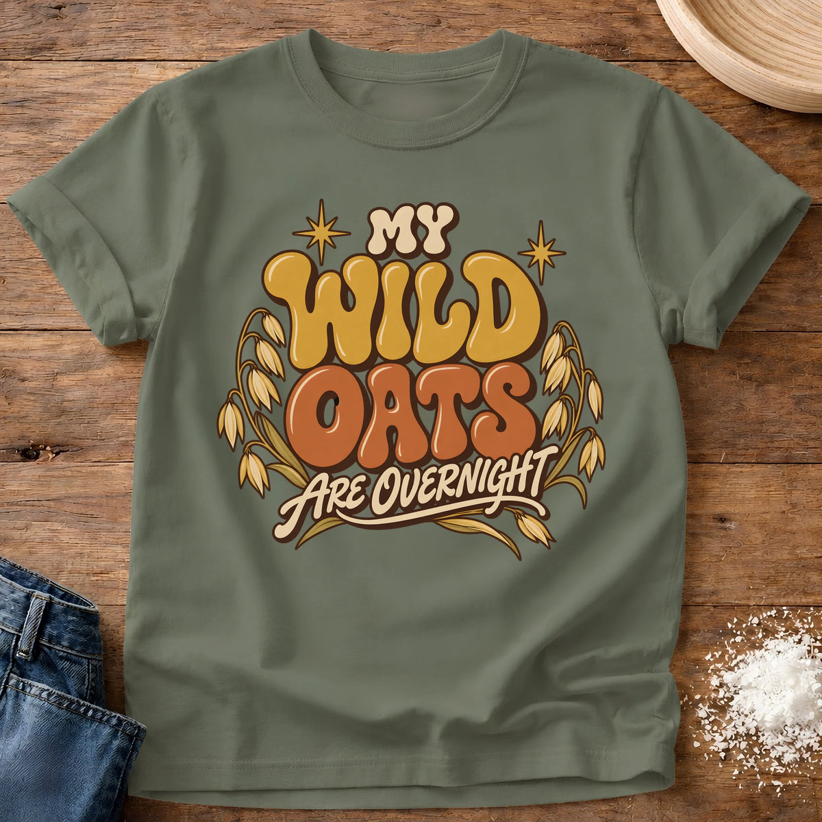 Knead More Fun Wild Oats t-shirt in Moss