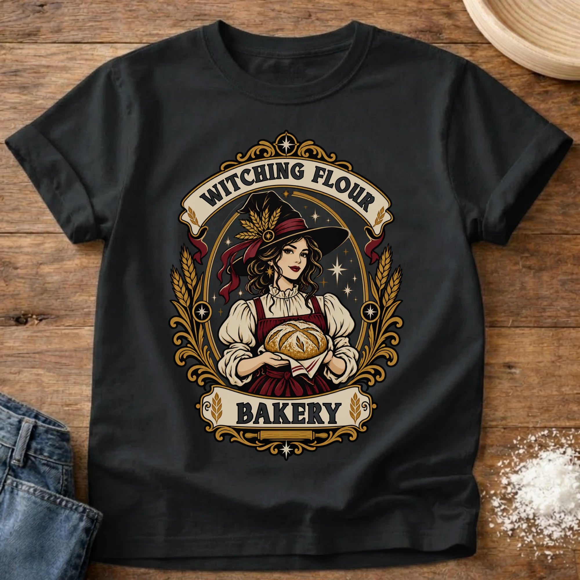 Knead More Fun Witching Flour Bakery sourdough t-shirt in Black