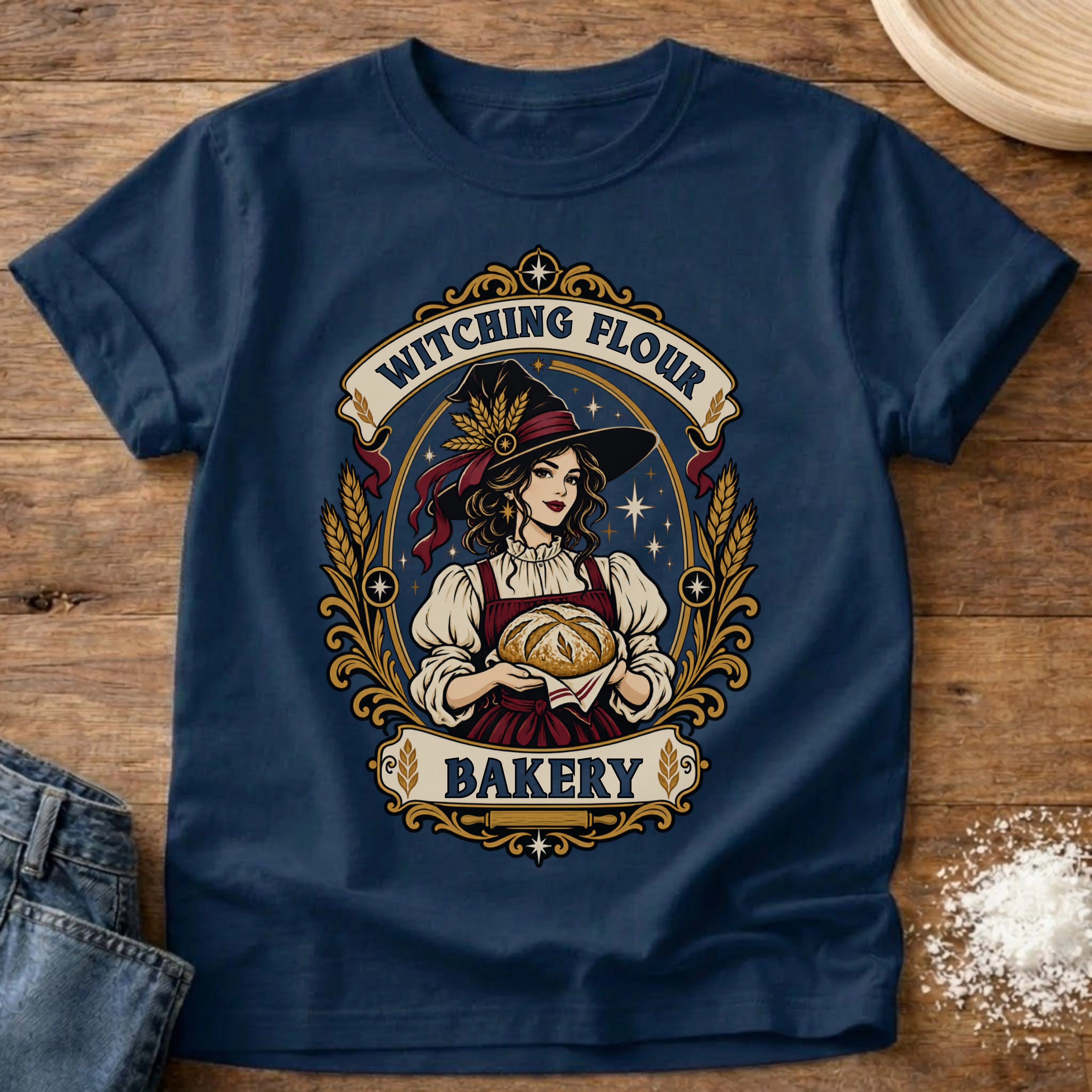 Knead More Fun Witching Flour Bakery sourdough t-shirt in Navy