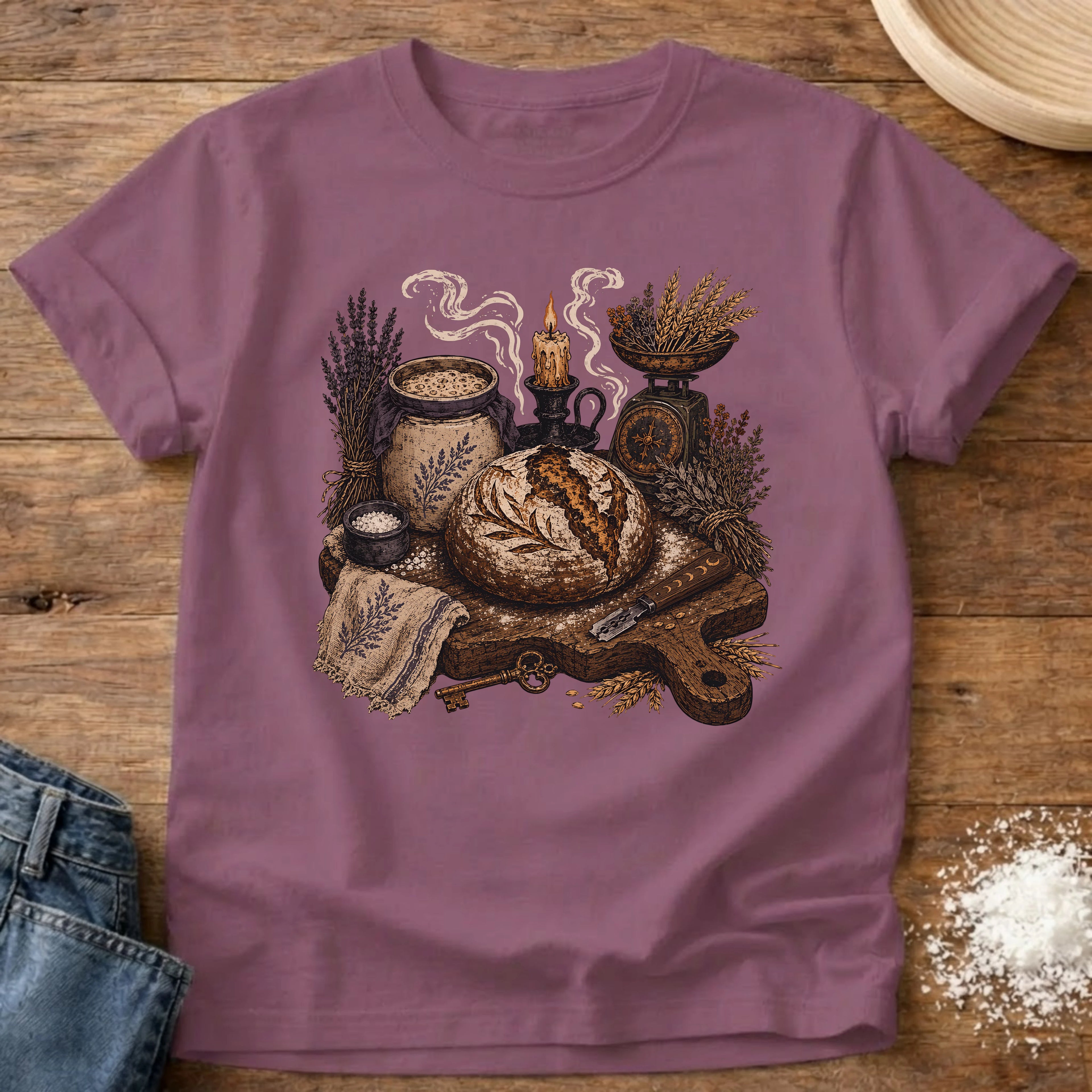 Knead More Fun Witchy Sourdough apothecary t-shirt in Berry