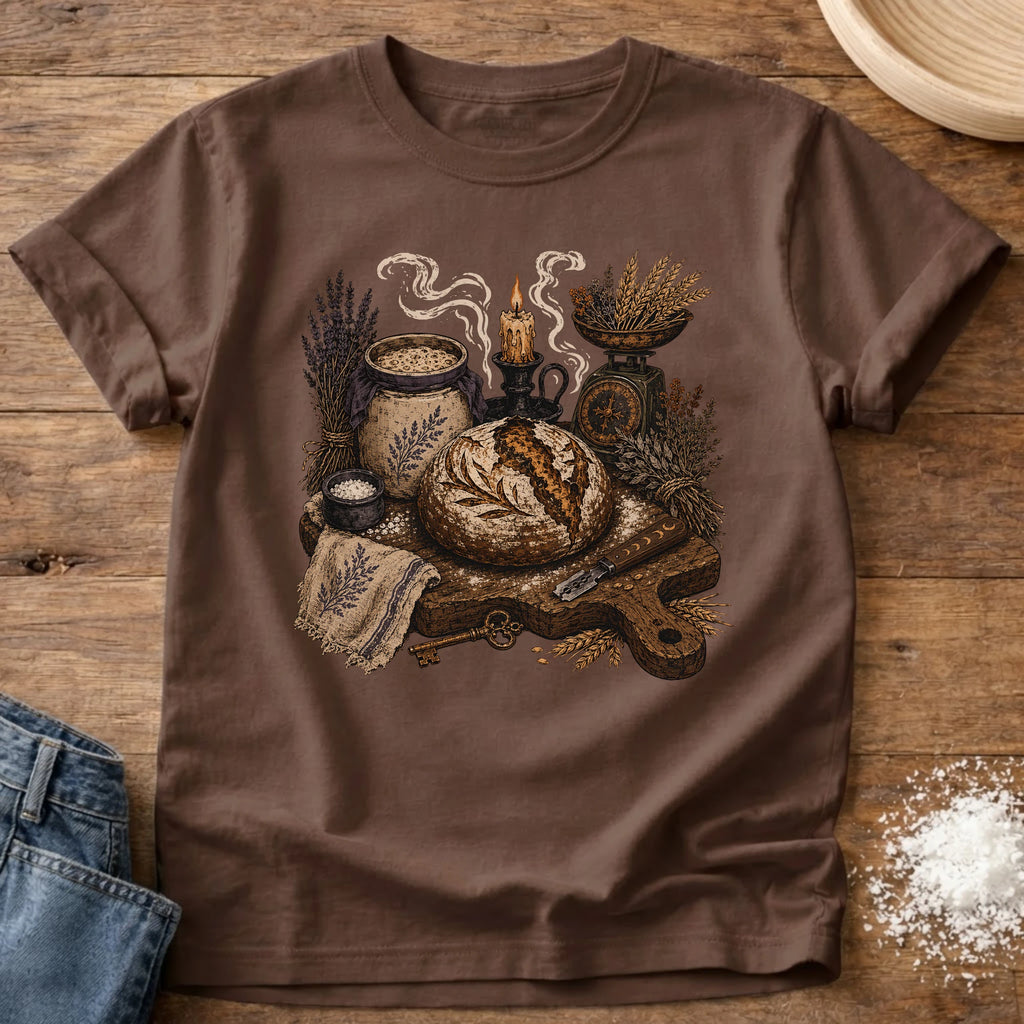 Knead More Fun Witchy Sourdough apothecary t-shirt in Espresso