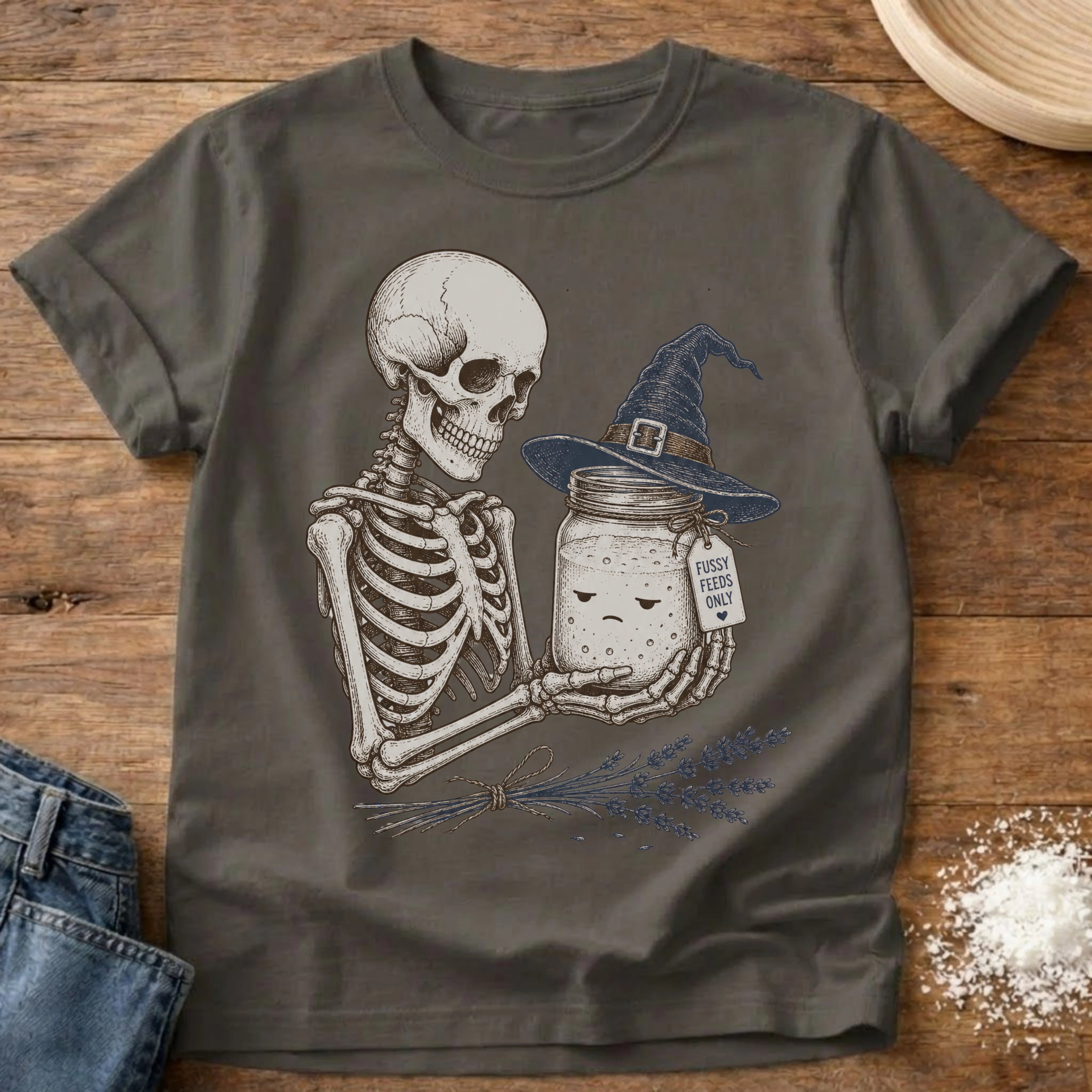 Knead More Fun Witchy Starter Skeleton t-shirt in Pepper