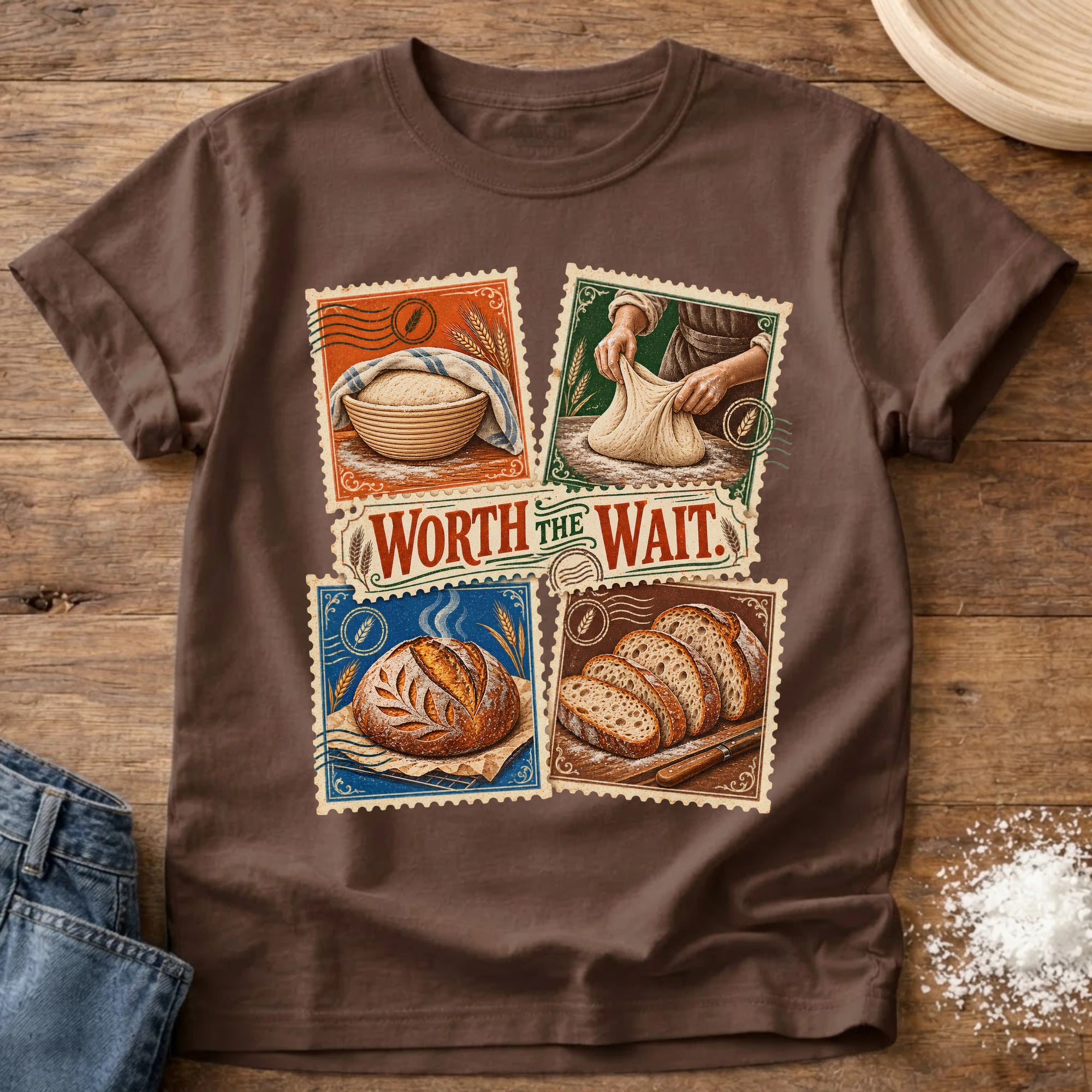 Knead More Fun worth the wait sourdough t-shirt in Espresso