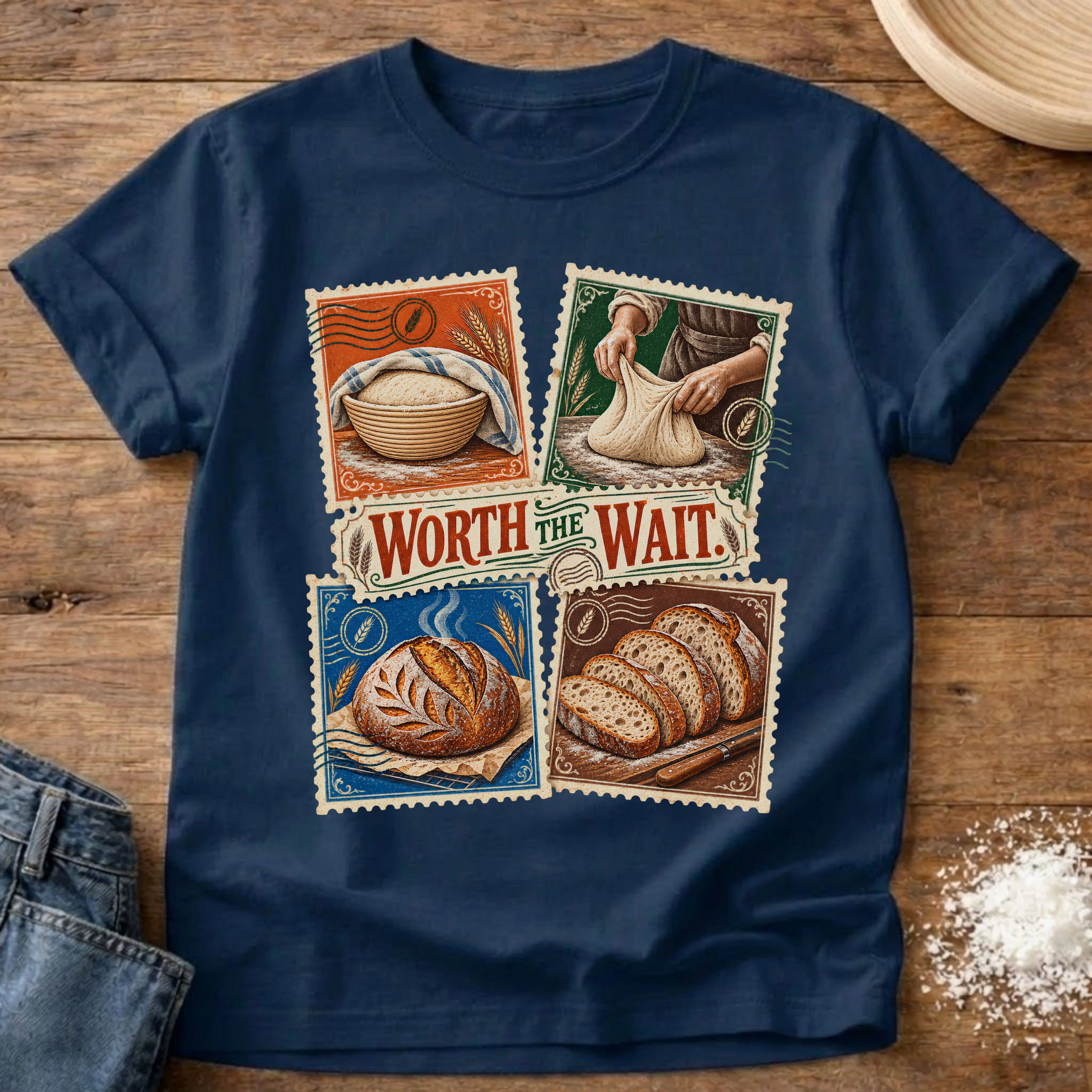Knead More Fun worth the wait sourdough t-shirt in Navy