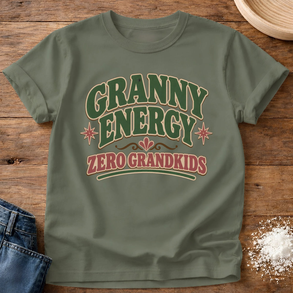 Knead More Fun Zero Grandkids grannycore t-shirt in Moss